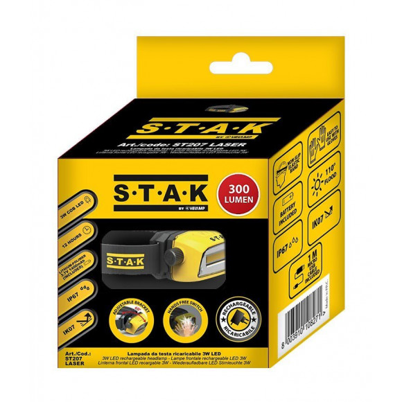 Lampe Frontale Led Rechargeable Professionnelle 300 Lumens. Interrupteur Sans Contact