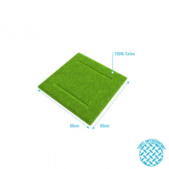Tapis De Bain 60x60 Antidérapant Et 100% Coton - Veloute Vert