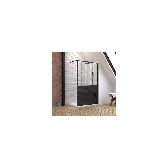 Pack Paroi De Douche 120x200 Cm Noir Mat + Receveur A Poser Rectangle Blanc - Finition Pierre