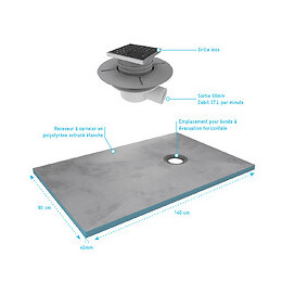 Bac Receveur De Douche À Carreler 140x90cm Recoupable Sur Mesure + Bonde Horizontale - Rainy