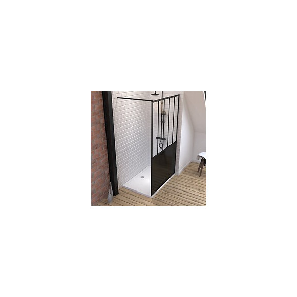 Pack Paroi De Douche 120x200 Cm Noir Mat + Receveur A Poser Rectangle Blanc - Finition Pierre