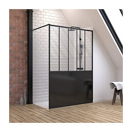 Pack Paroi De Douche 140x200 Cm Noir Mat + Receveur De Douche A Carreler 140x90 Cm Recoupable