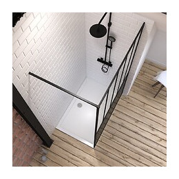 Pack Paroi De Douche 120x200 Cm Noir Mat - Verre Trempe 5mm + Receveur A Poser Rectangle 120x80