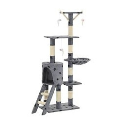 Arbre À Chat Avec Griffoir En Sisal 138 Cm Gris Motif De Pattes - Accessoires Pour Chats - Meubles Pour Chats - Gris - Gris