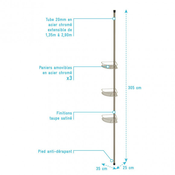 Etagère Amovible À 3 Panier - Finition Satinée Taupe