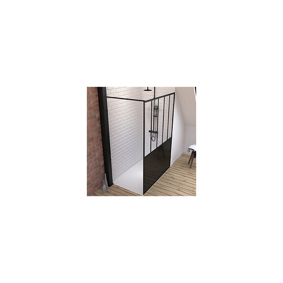 Pack Paroi De Douche 140x200 Cm Noir Mat + Receveur De Douche A Carreler 140x90 Cm Recoupable