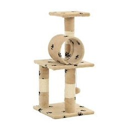 Arbre À Chat Avec Griffoir En Sisal 65 Cm Beige Motif De Pattes - Accessoires Pour Chats - Meubles Pour Chats - Beige - Beige