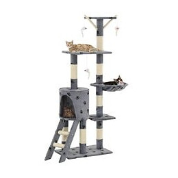 Arbre À Chat Avec Griffoir En Sisal 138 Cm Gris Motif De Pattes - Accessoires Pour Chats - Meubles Pour Chats - Gris - Gris