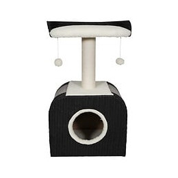 Aime Arbre A Chat Design, 1 Etage, 1 Griffoir Jute, 1 Plateau Fourrure Mouton, Jouet Pompons, Noir, Dim. 40x30x72 Cm