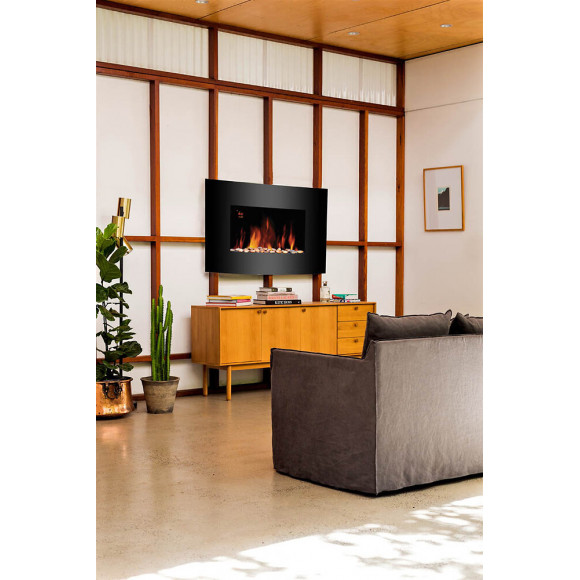 Cheminée Électrique Murale Calijaw Puissance 1800w Réglable Métal Noir Et Verre Trempé