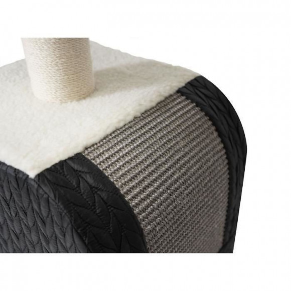 Aime Arbre A Chat Design, 1 Etage, 1 Griffoir Jute, 1 Plateau Fourrure Mouton, Jouet Pompons, Noir, Dim. 40x30x72 Cm