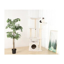Grand Arbre A Chat Avec Niche - 108 X 60 X H.178 Cm - Blanc