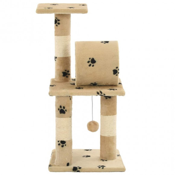 Arbre À Chat Avec Griffoir En Sisal 65 Cm Beige Motif De Pattes - Accessoires Pour Chats - Meubles Pour Chats - Beige - Beige