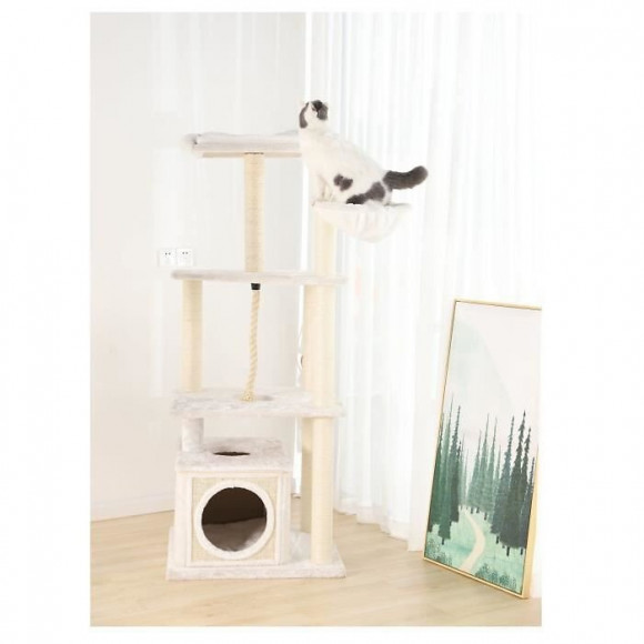 Grand Arbre A Chat Avec Niche - 108 X 60 X H.178 Cm - Blanc