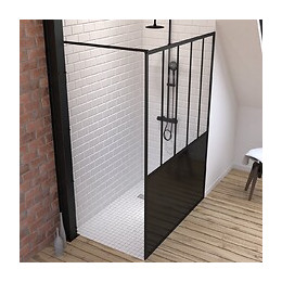 Pack Paroi De Douche 140x200 Cm Noir Mat + Receveur De Douche A Carreler 90x140cm Recoupable