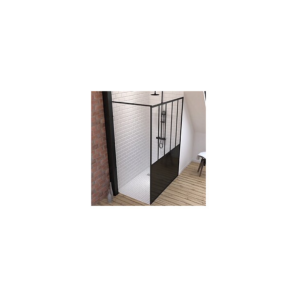 Pack Paroi De Douche 140x200 Cm Noir Mat + Receveur De Douche A Carreler 90x140cm Recoupable