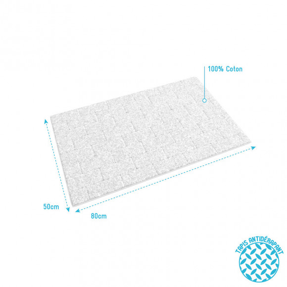 Tapis De Bain 80x50cm Antidérapant Et 100% Coton - Metro Blanc