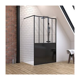 Pack Paroi De Douche 120x200 Cm Noir Mat + Receveur De Douche A Carreler 80x120cm Recoupable