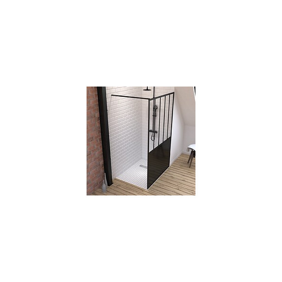 Pack Paroi De Douche 120x200 Cm Noir Mat + Receveur De Douche A Carreler 80x120cm Recoupable