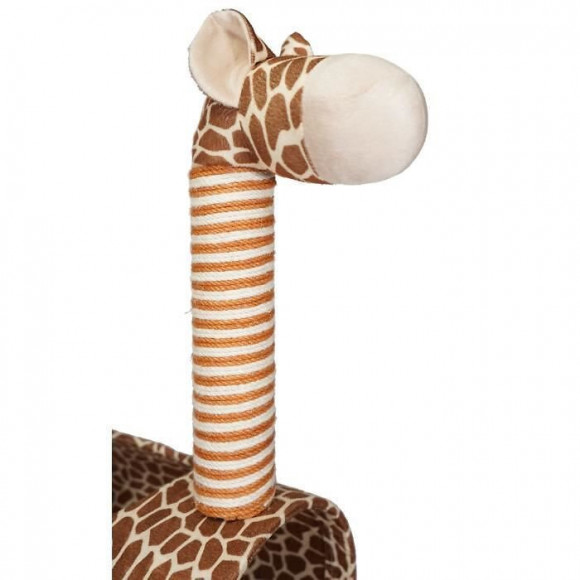 Aime Arbre A Chat En Jute, Forme Tunnel Girafe Fun, Fourrure, Jouet Pompon, Dim. 50x35x103 Cm