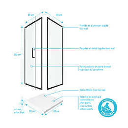 Pack Paroi Porte De Douche Pivotante+ Receveur A Poser - 80x80 Pivotante -crush Moon Pivotante 80x80