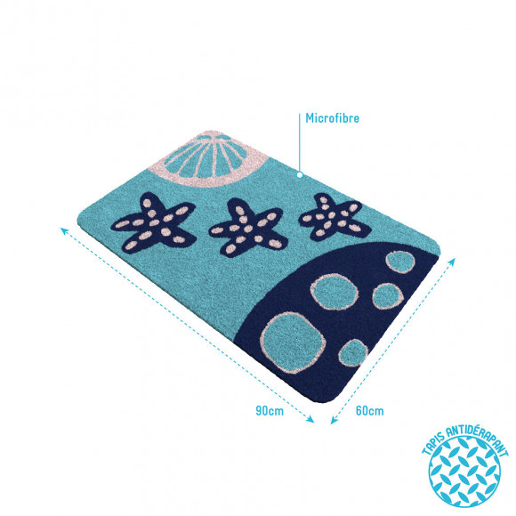 Tapis De Bain 90x60cm Antidérapant Et En Microfibre Avec Motifs - Brieuc Bleu