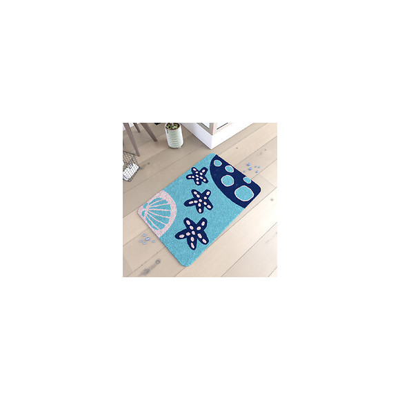 Tapis De Bain 90x60cm Antidérapant Et En Microfibre Avec Motifs - Brieuc Bleu