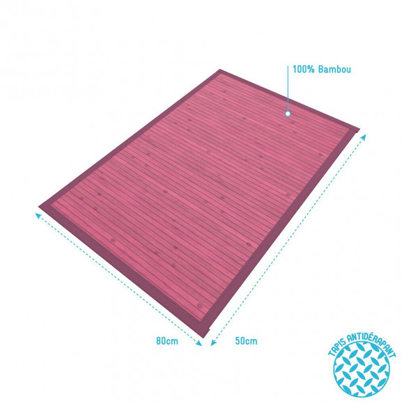 Tapis De Bain 80x50cm Antidérapant Et 100% Bambou - Kourou Rose