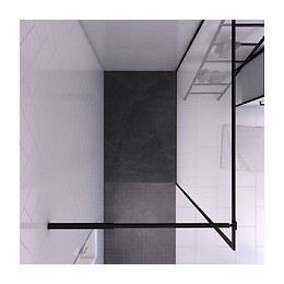 Paroi De Douche 140x200 + Receveur A Poser 140x90 Cm + Cadre Et Barre Noir Mat - Contouring 140
