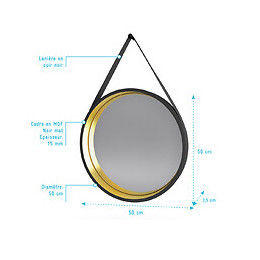 Miroir Salle De Bain Rond Type Barbier - Diamètre 50cm - Barber Gold