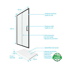 Pack Paroi Porte De Douche + Receveur A Poser - 120x80 Coulissante -crush Moon 120x80
