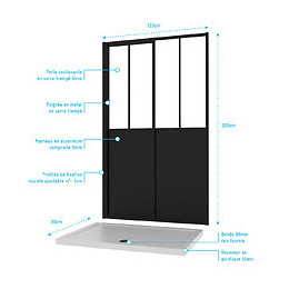 Pack Paroi Porte De Douche 120x200 Cm + Receveur 90x120 Cm-workshop Sliding 120+ Whiteness Ii 120-90