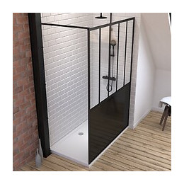 Pack Paroi De Douche 140x200 Cm Noir Mat - Verre Trempe 5mm + Receveur A Poser Rectangle - 140x80cm