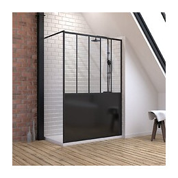 Pack Paroi De Douche 140x200 Cm Noir Mat - Verre Trempe 5mm + Receveur A Poser Rectangle - 140x80cm