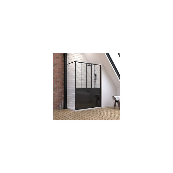 Pack Paroi De Douche 140x200 Cm Noir Mat - Verre Trempe 5mm + Receveur A Poser Rectangle - 140x80cm