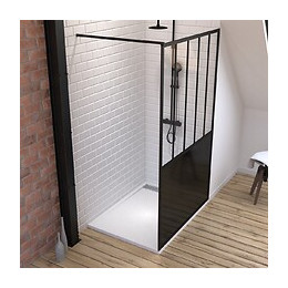 Pack Paroi De Douche 120x200 Cm Noir Mat - Verre Trempe 5mm + Receveur Extra Plat À Poser - Caniveau