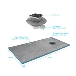 Bac Receveur De Douche À Carreler 160x90cm Recoupable Sur Mesure + Bonde Horizontale - Rainy