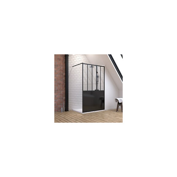 Pack Paroi De Douche 120x200 Cm Noir Mat - Verre Trempe 5mm + Receveur Extra Plat À Poser - Caniveau