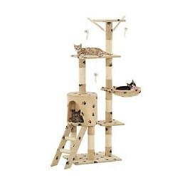 Arbre À Chat Avec Griffoir En Sisal 138cm Beige Motif De Pattes - Accessoires Pour Chats - Meubles Pour Chats - Beige - Beige