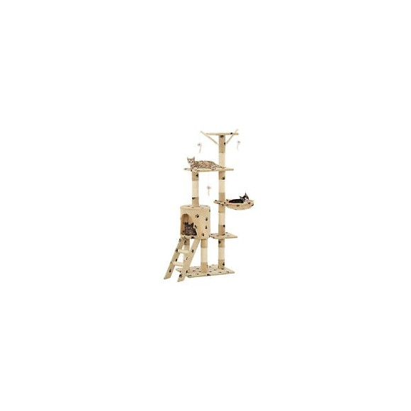 Arbre À Chat Avec Griffoir En Sisal 138cm Beige Motif De Pattes - Accessoires Pour Chats - Meubles Pour Chats - Beige - Beige