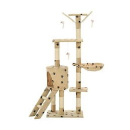 Arbre À Chat Avec Griffoir En Sisal 138cm Beige Motif De Pattes - Accessoires Pour Chats - Meubles Pour Chats - Beige - Beige
