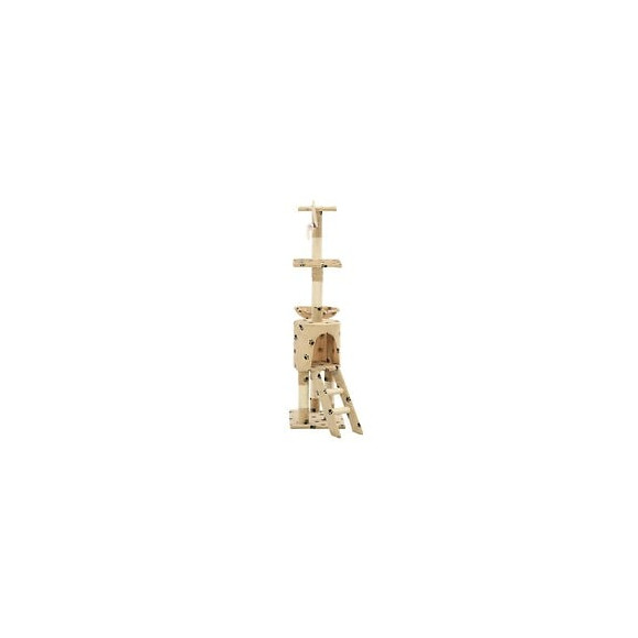 Arbre À Chat Avec Griffoir En Sisal 138cm Beige Motif De Pattes - Accessoires Pour Chats - Meubles Pour Chats - Beige - Beige