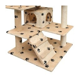 Arbre À Chat Et Griffoir Sisal 125cm Empreintes De Pattes Beige - Multicolore