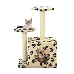 Arbre À Chat Avec Griffoir En Sisal 60 Cm Beige Motif De Pattes - Accessoires Pour Chats - Meubles Pour Chats - Beige - Beige