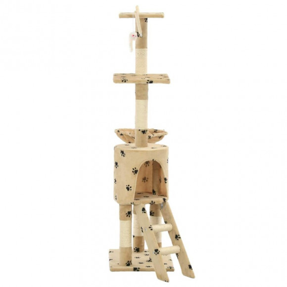 Arbre À Chat Avec Griffoir En Sisal 138cm Beige Motif De Pattes - Accessoires Pour Chats - Meubles Pour Chats - Beige - Beige