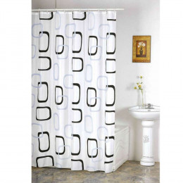 Rideau De Douche Décor Anneaux Noirs Et Gris