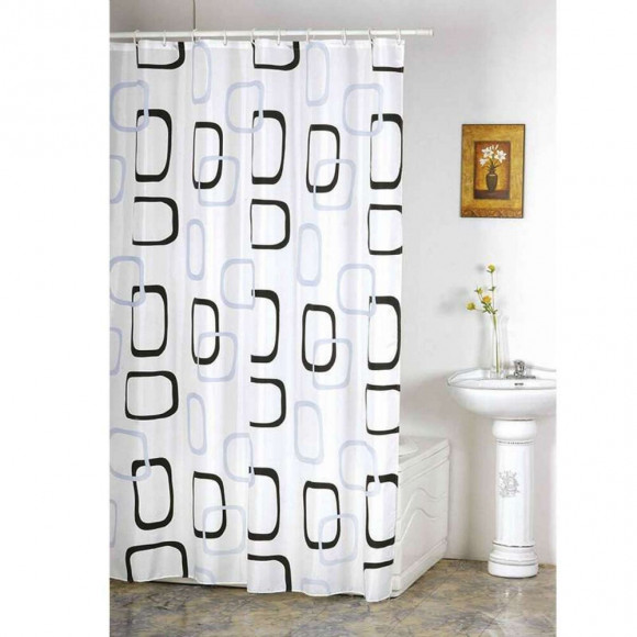 Rideau De Douche Décor Anneaux Noirs Et Gris