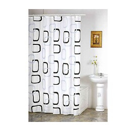 Rideau De Douche Décor Anneaux Noirs Et Gris