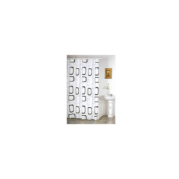 Rideau De Douche Décor Anneaux Noirs Et Gris