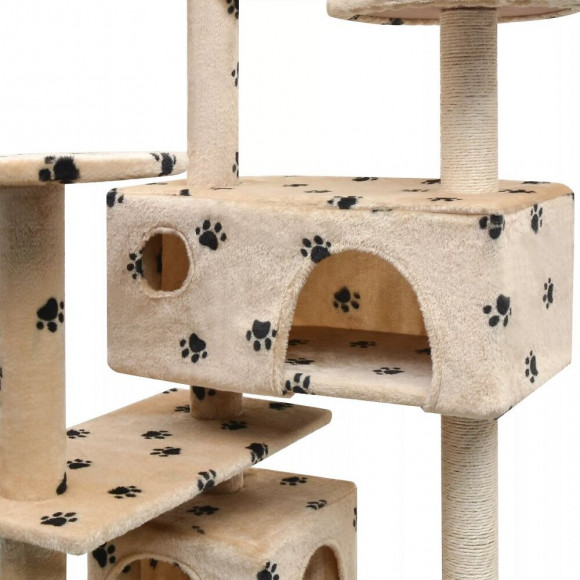 Arbre À Chat Et Griffoir Sisal 125cm Empreintes De Pattes Beige - Multicolore